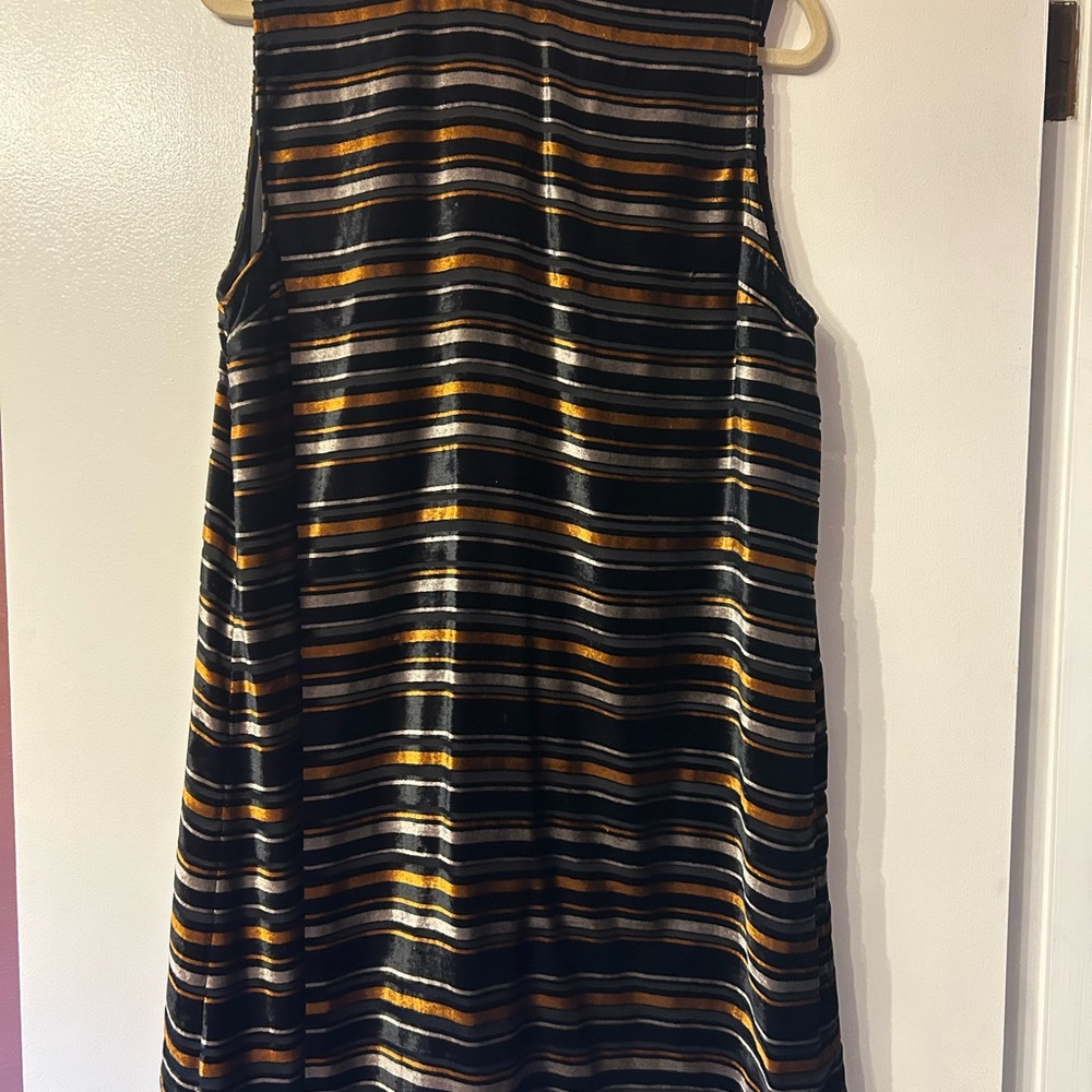 ModCloth Striped Velvet Mini Dress - Black, Orange, and Silver